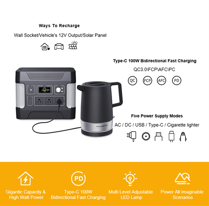 1000W слънчев генератор с дълбок цикъл за мобилно зареждане