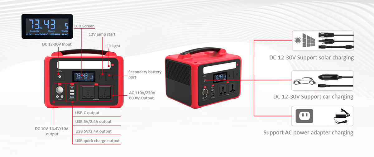 600W високосилен слънчев генератор за мобилно зареждане